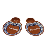 Pair of Spanish Olive Serving Dishes With Blue and White Accents