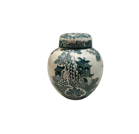 Small Teal and White English Jar