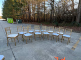 1970s (Rentable Only) Collection of Gold Wooden Seating With White Cushions- Set of 12
