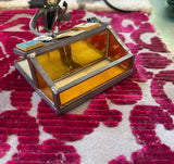 Vintage Amber Glass and Metal Figure Business Card Holder