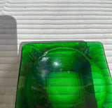Pair of Stackable Green Glass Square Ashtrays