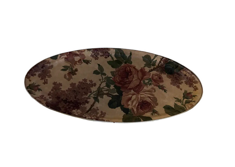 Gold Rimmed Floral Oval Decorative Tray