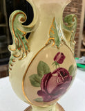 Creamed Colored Ceramic Lamp With Rose Details
