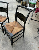 Pair of Black Wooden Italian Rush Chairs