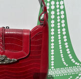 Red Faux Gator Skin Purse With Silver Heart Details