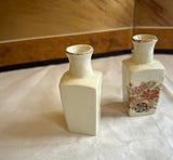Miniature Pair of Small White Ceramic Asian Vases With Floral Accents