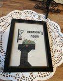 Vintage Small Needlepoint Necessary Room Floral Wall Hanging in Frame