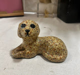 1970s Small Floral Ceramic Painted Dog Sculpture