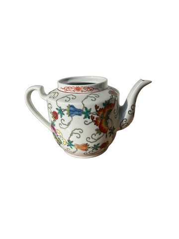 Asian Ceramic Floral Teapot with Butterfly Accents