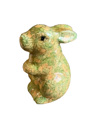 Decoupage Ceramic Floral Bunny Sculpture
