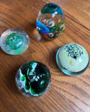 Collection of Green Glass Vintage Paperweights- Set of 4