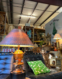 Large Copper Lamp With Stand, Hot Water Kettle Design With Detailed Stitched Shade