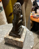 Small Brass Lion Figure on Stone Stand