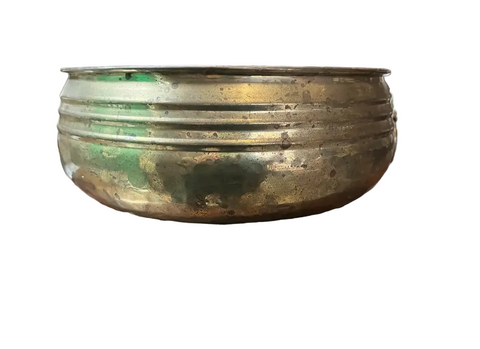 Round Footed Vintage Brass Decorative Bowl With Lion Head Details