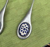 Pewter Pair of Serving Spoons With Ceramic Detail