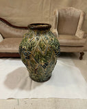 Majolica Style Green Vase Signed