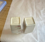 Miniature Pair of Small White Ceramic Asian Vases With Floral Accents