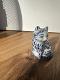 Vintage Blue and White Asian Ceramic Cat Sculpture