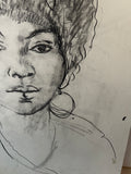 Beautiful African-American, Black and White Sketch of Woman With Earrings