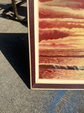 Vintage Seascape Sunset Painting on Canvas, Framed