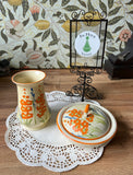 Pair of Vintage Floral Hand Painted Dishes, Vase and Bowl With Lid