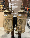 Pair of Glass Pendant Lights With Floral and Brass Accents