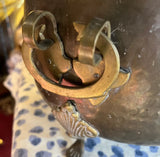 Large Hand Hammered Footed Brass Planter Bucket