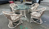 Palm Beach Collection Corset Back Looped Arms Ficks Reed Style Dining Set With Glass Top