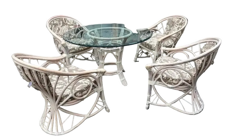 Palm Beach Collection Corset Back Looped Arms Ficks Reed Style Dining Set With Glass Top