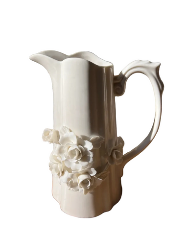 White Ceramic Floral Vintage Pitcher
