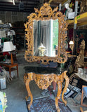 Vintage Syroco Detailed Mirror and Console Table With Stone Top Set