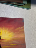 Lighthouse and Sunset Seascape Painting on Canvas