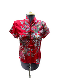 Red Silk Asian Qipao Style Shirt- Size L