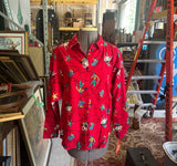 Red Button Down Cowboy Style Shirt With Shoulder Pads