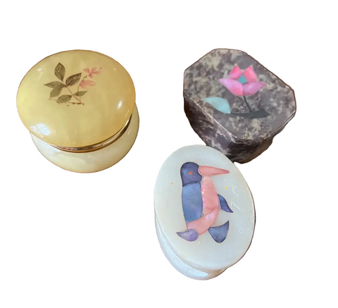 Trio of Marble Stone Miniature Boxes