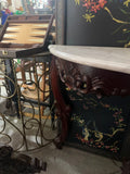 Dark Wooden Oval Mirror and Console Table With Marble Top Pair