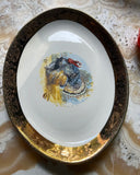 Vintage Thanksgiving Turkey Ceramic Platter With Gold Rim Accents