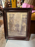 Vintage Black and White Print of Family in Wooden Frame