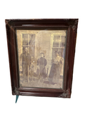 Vintage Black and White Print of Family in Wooden Frame