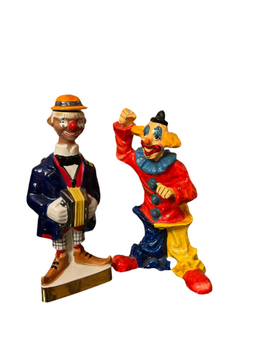 Pair of Clown Decanter and Papier-Mâché Bar Car Accessories