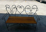 Vintage Metal and Wooden Jon Risley Figurative Bench