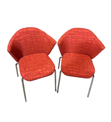 Pair of Red Abstract Coalesse Steelcase Accent Chairs