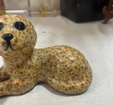 1970s Small Floral Ceramic Painted Dog Sculpture