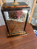 Vintage Mirrored and Wooden Box Table Lamp with Floral Accents