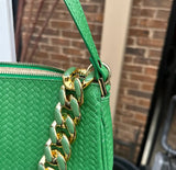 Green Leather Purse With Faux Gold Chain