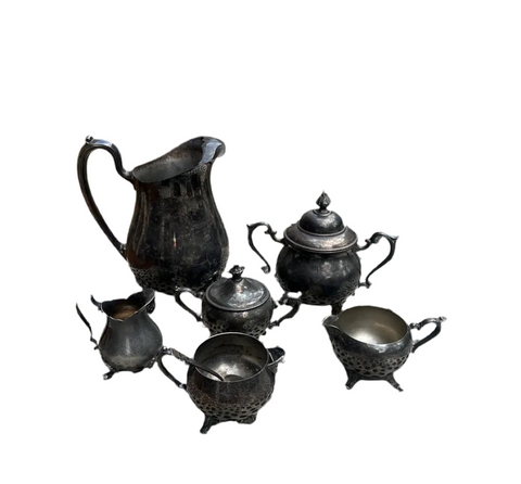Vintage Patina Silver Tea Set- 9 Pieces Total