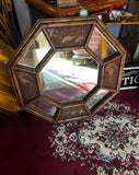 Vintage Faux Bamboo Geometric Asian Style Wall Mirror With Bird Accents