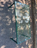 Brutalist Faux Verdigri Green Metal Glass Coffee Table