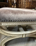 Pair of Vintage Purple Velvet and Wooden Ottomans