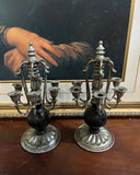 Pair of Vintage French Silver and Black Candelabras